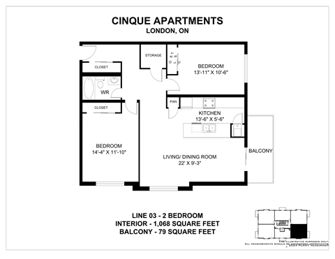 Floor plan for 2 beds, 1 bath, 1080 sqft